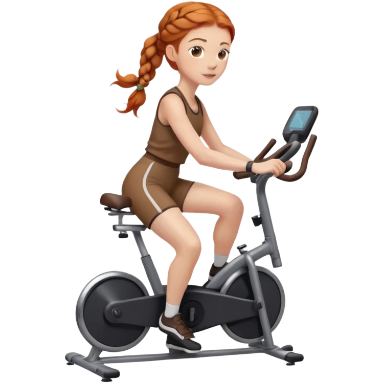 Ginger french braids riding stationary bike brown outfit emoji