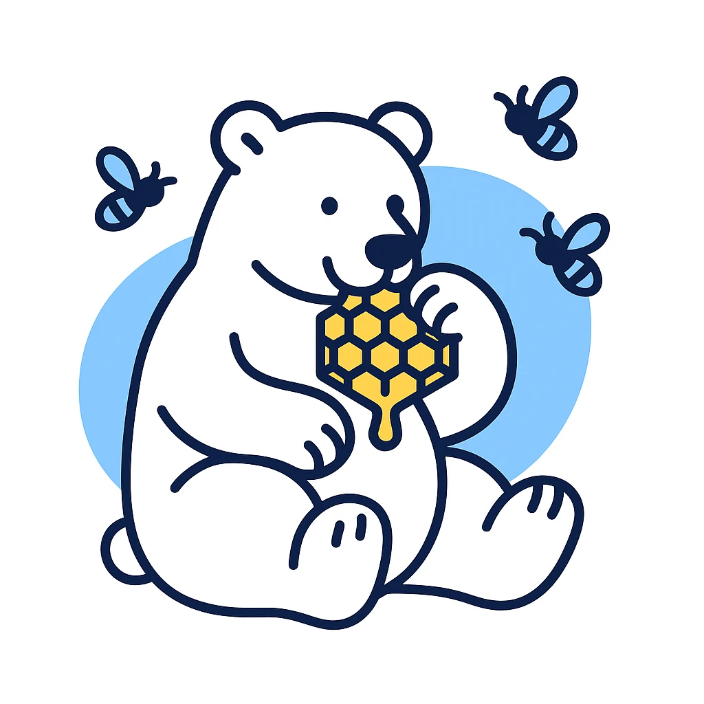 bear eating honeycomb with bees flying around emoji