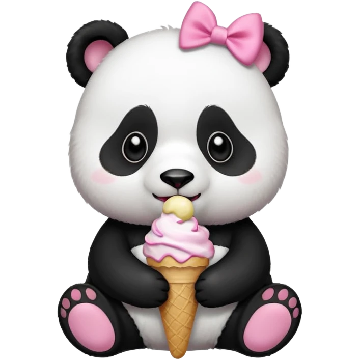 Cute Panda with pink bow eating and ice cream  emoji