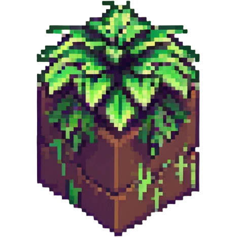 Minecraft grass block, square shape, brown and green, smooth, isometric emoji