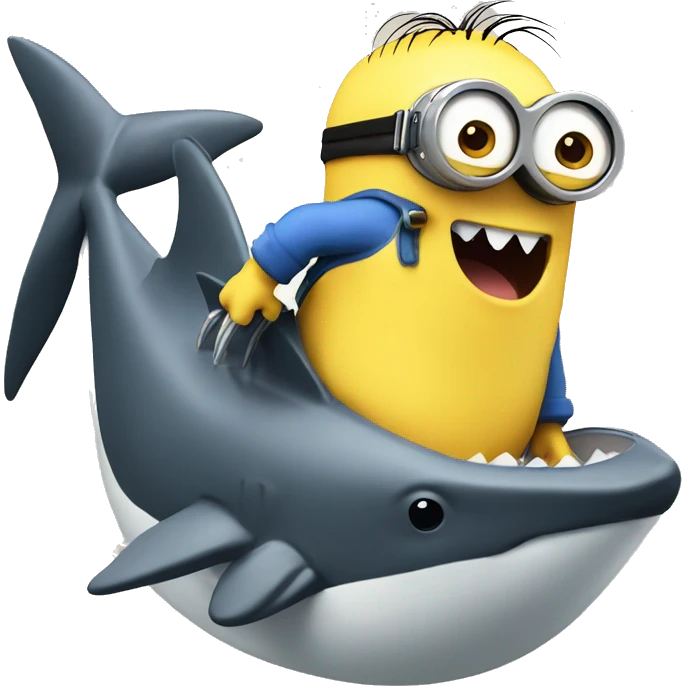 Minion riding shark with duck emoji