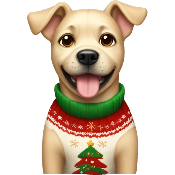 Beige dog wearing a Christmas sweater  emoji
