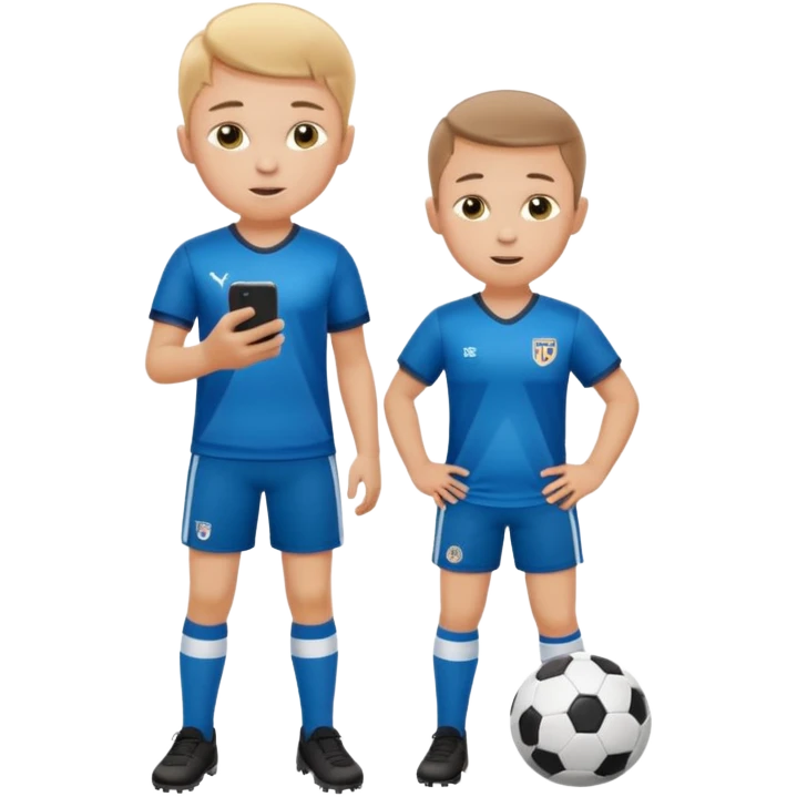 A white child is holding a phone and playing football at the same time. emoji