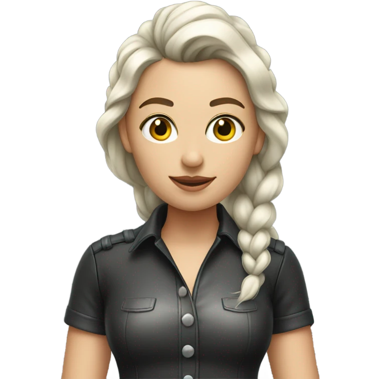Young white woman with silver braid wearing a leather shirt emoji