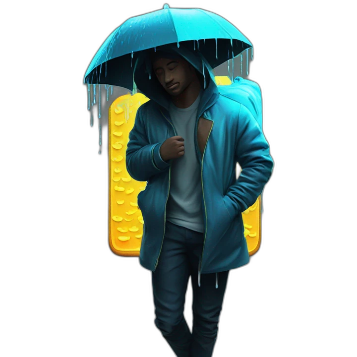 Juicy booty neon sign style man rain emoji