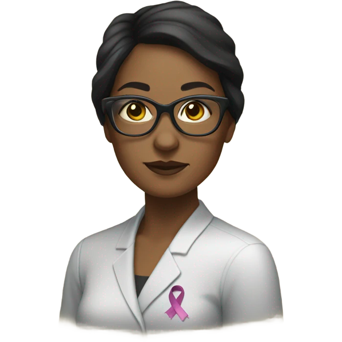 Dark haired woman with glasses and a cancer ribbon emoji