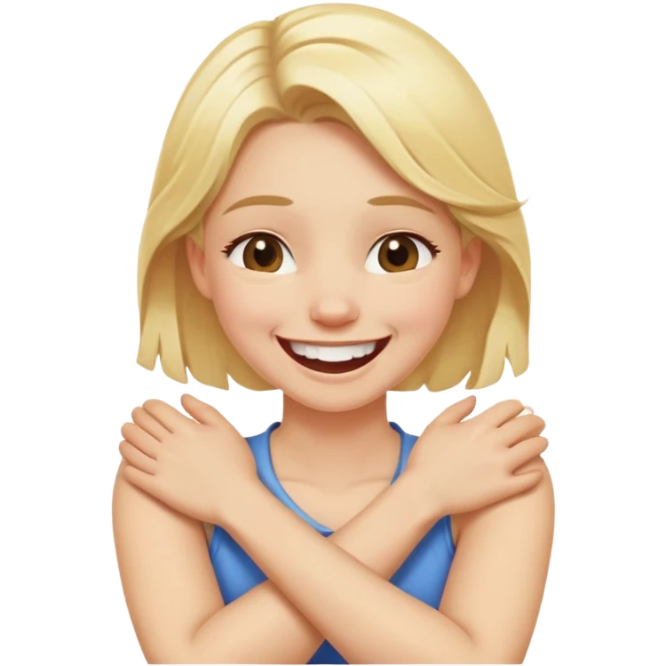 blonde girl crossed arms holding neck laughing emoji