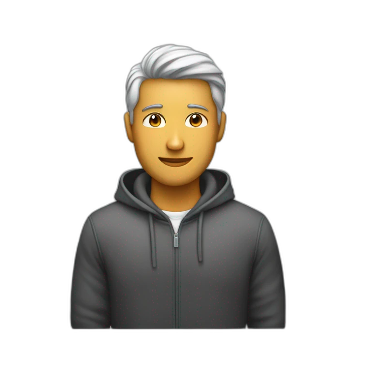 Un hombre emprendedor que sea joven y atractivo que sea blanco y vista una sudadera oscura emoji