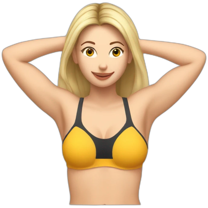 fit Caucasian woman small panties hands-in-hair pose (beach body) emoji