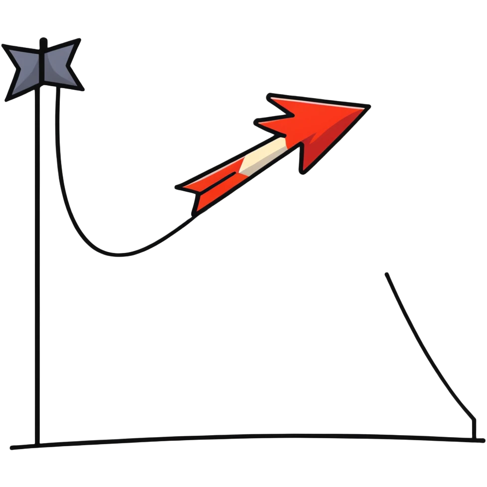 Arrow curving around an obstacle to reach target emoji