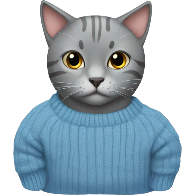 Grey cat with a sweater, blue sweater  emoji