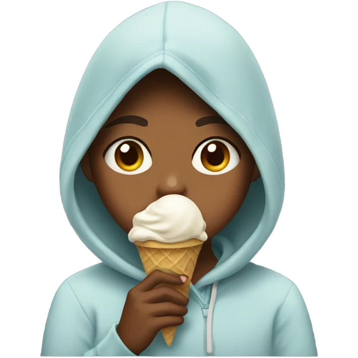A girl that is crying in a hoodie while eating ice cream emoji