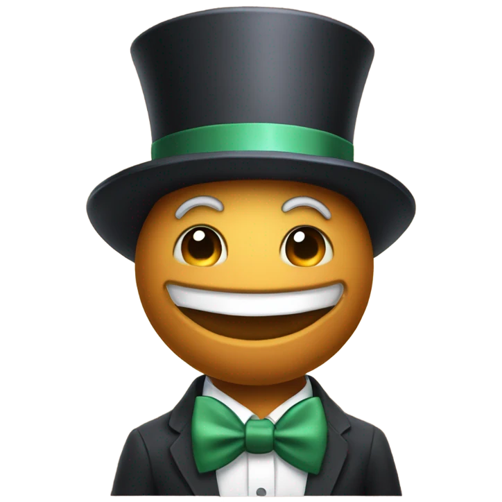 a smiling laddoo with a bowtie, tophat, and dh emoji