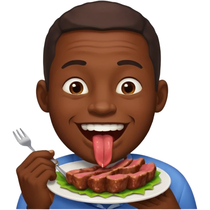 An African man eating meat and laughing  emoji