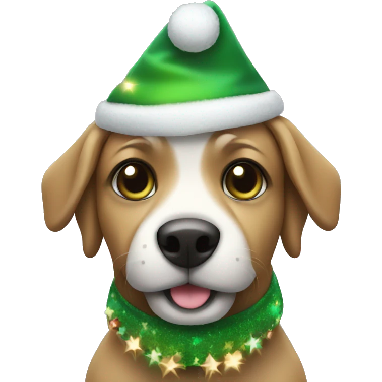 A dog with a christmas costume green Blue and lights  emoji