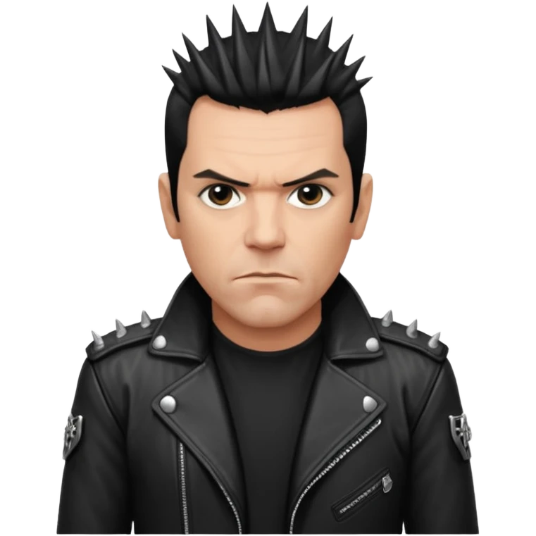 Richard Kruspe, guitarist of Rammstein, apple style emoji, signature spiky dark hair, intense gaze, black leather jacket emoji