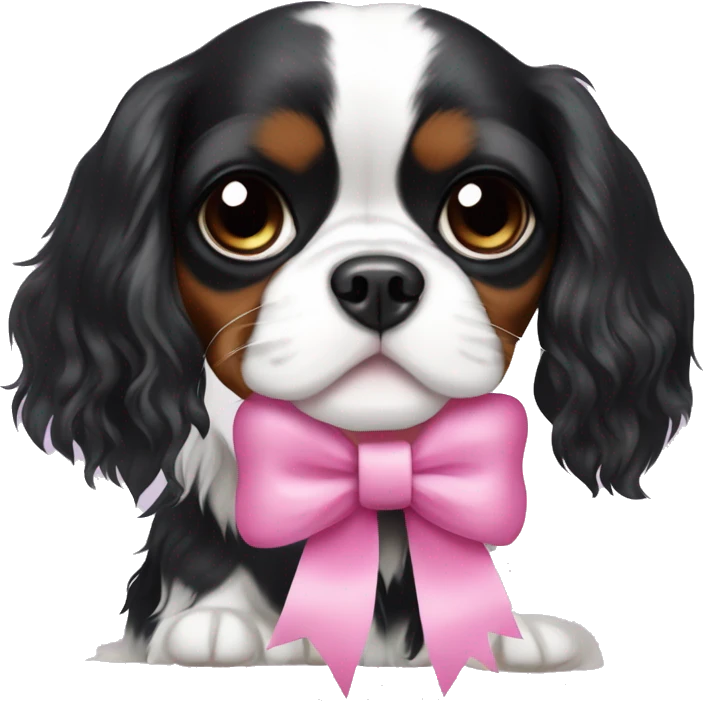 black and white cavalier king charles spaniel with a pink bow emoji