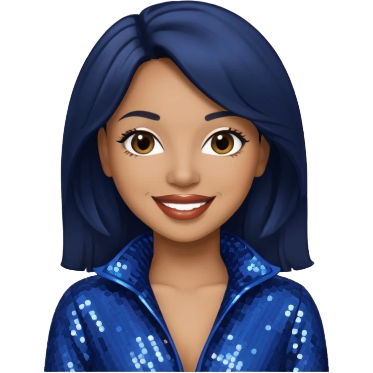 Monica, R&B Singer with dark brown hair, dark blue sequin outfit emoji