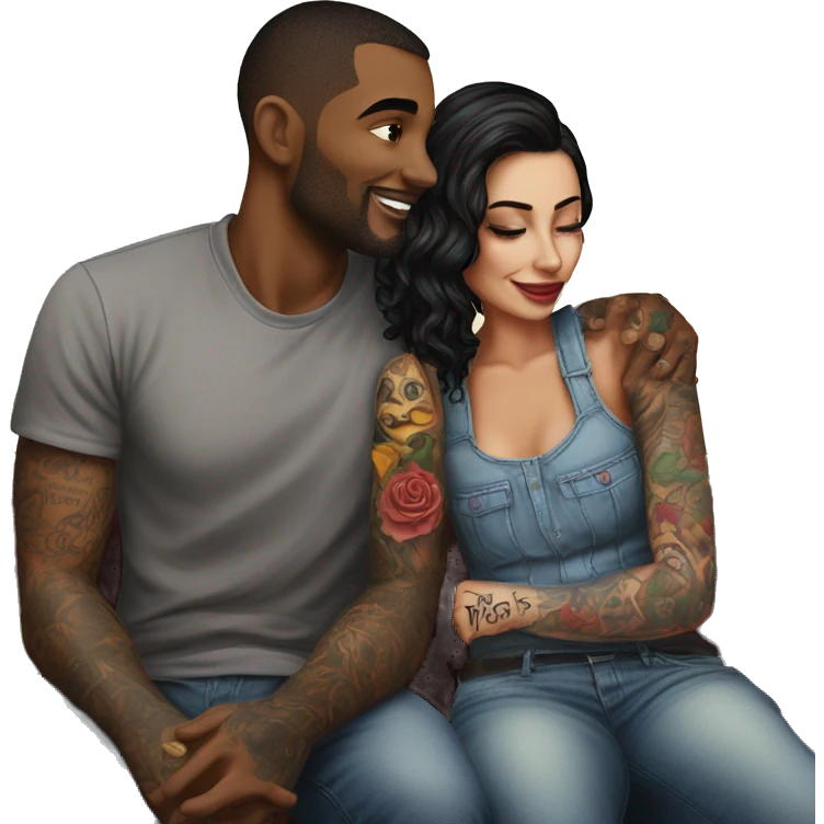 Romantic movie theater date for beautiful tattooed couple emoji