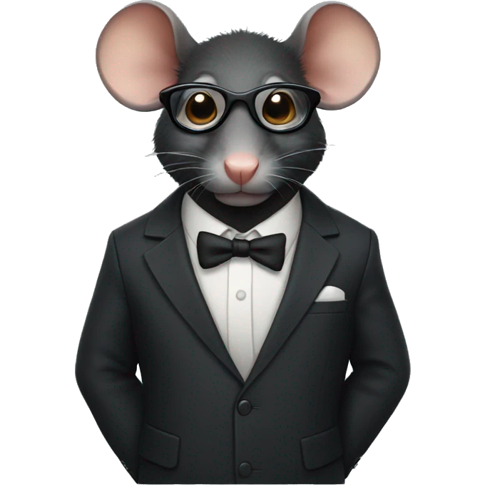 Serious black rat wearing suit and glasses emoji