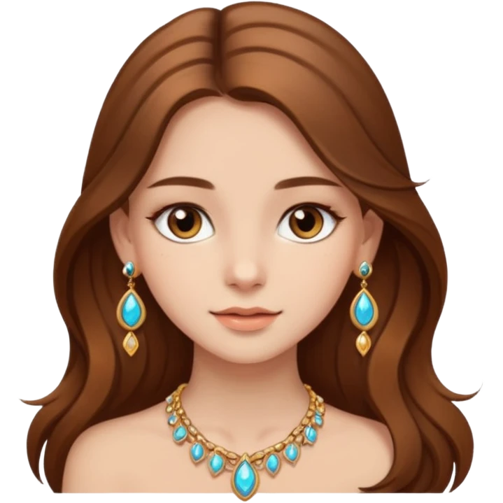  beautiful light brown eyed girl with beautiful long brown hair, that look like a super model, with jewellery  emoji