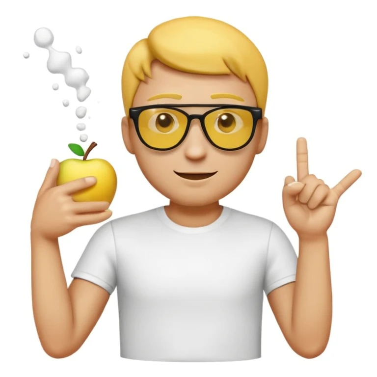 3D apple-style emoji of a man in the Salt Bae pose, sunglasses, white t-shirt, black pants, sprinkling salt from raised fingers over bent elbow, yellow emoji skin, triangle eyes, confident smirk, white background, glossy finish emoji