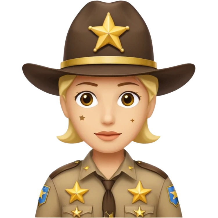 Generate me a yellow-skinned person from Apple's emoji, and make him wear a realistic sheriff's uniform from the United States, but please only add two stars to the uniform, one on the hat and the other on the shirt. emoji