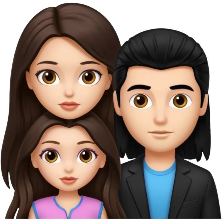 a pretty fair bratz girl with long brown hair and white bratz man with black hair emoji