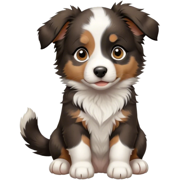 a sitting Australian shepherd puppy raise hand saying hello emoji