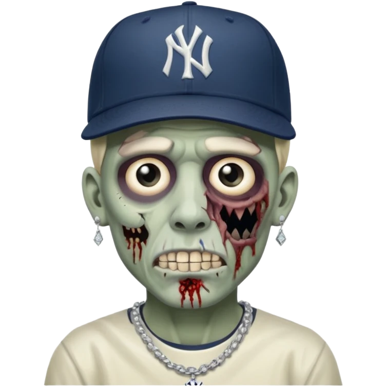 Zombie con aretes con una gorra new York yankee y una cadena de diamante hombre emoji