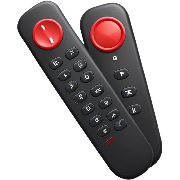 one black tv remote control with red border,  2Dimensions. The remote control have to have 4 buttons in black and one big one in red and the play sign emoji
