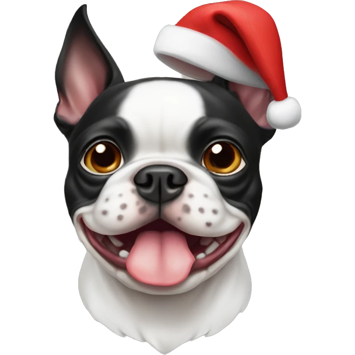 Boston terrier dog with Santa hat on  emoji