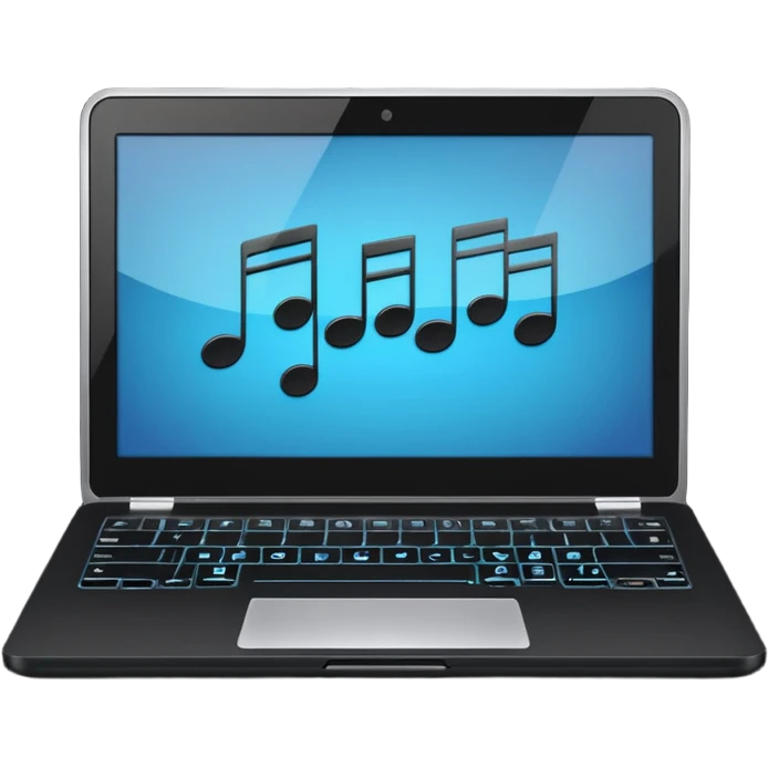 laptop with musical notes around emoji