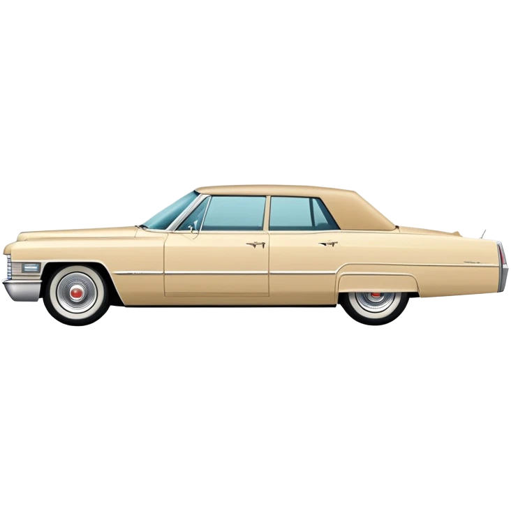 Simplified beige 1966 Cadillac DeVille, minimal design with clean outlines, 30-degree angle, reduced to basic shapes, recognizable silhouette with few details, iOS emoji style emoji