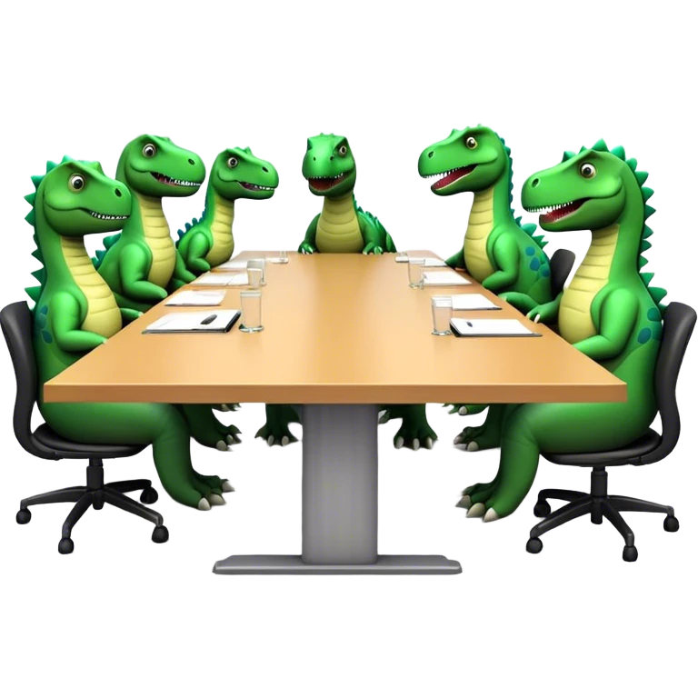 office dinosaurs sitting along the conference table emoji
