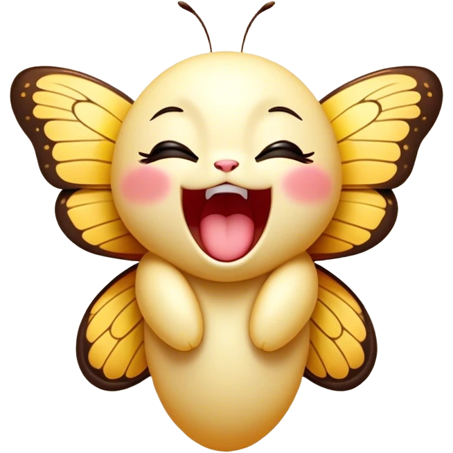 Cinematic Adorable Yawning Butterfly Portrait Emoji, Head tilted slightly with a dramatic, wide-open yawn, showcasing a delicate, softly fluttering body with gently drooping wings and sleepy, half-closed eyes, Simplified yet irresistibly cute features, highly detailed, glowing with a soft, cozy luminescence, high shine, relaxed yet expressive, stylized with a dash of whimsical floral charm, soft glowing outline, capturing the essence of a drowsy butterfly that appears ready to rest its wings for a nap! emoji