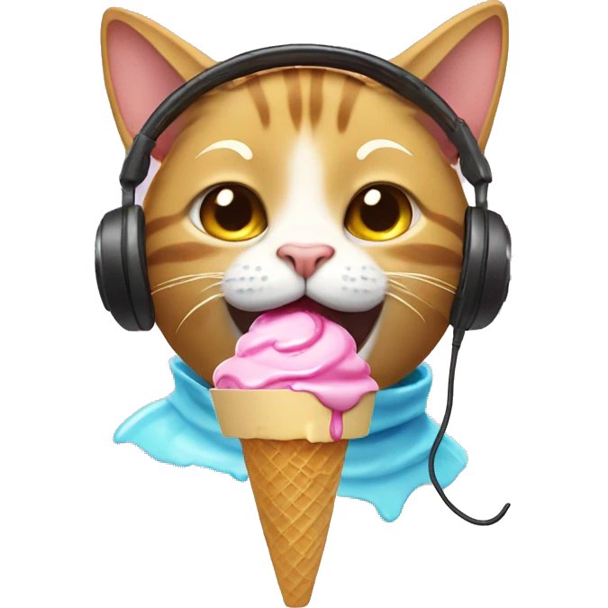 A cat eating ice cream with headphones on emoji