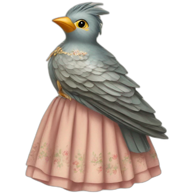 Cuckoo bird wearing a vintage dress emoji