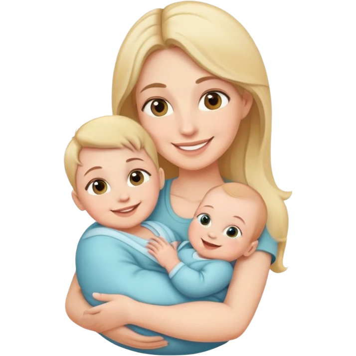 mom holding her baby, smiling faces emoji