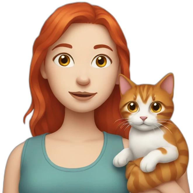 girl with red hair holding a cat emoji