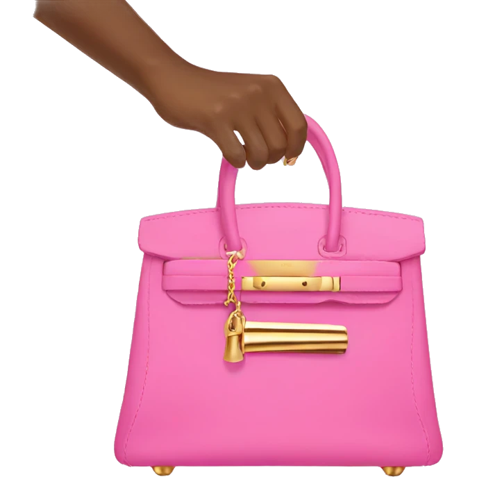 hand with gold nails holding pink birkin bag emoji