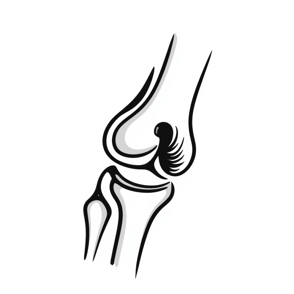 anatomical drawing of knee bones, patella and joint bones, medical illustration of knee skeleton emoji