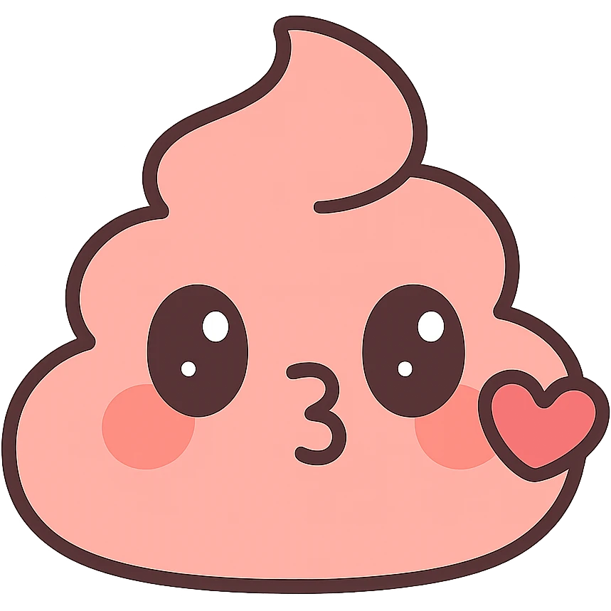 kawaii-style poop character with heart-shaped lips, blowing a kiss, adorable and humorous emoji