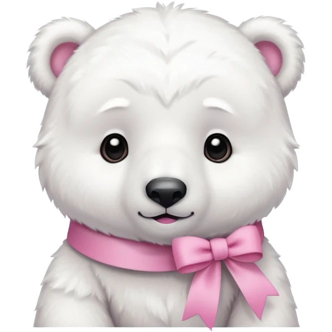 baby white polar bear with pink ribbon emoji