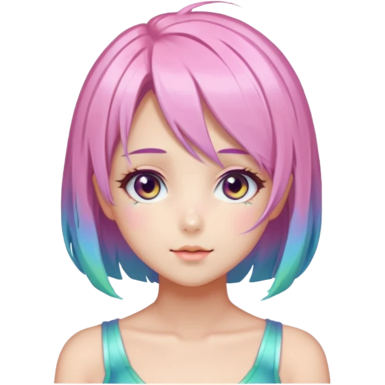 Gorgeous Beautiful Blushing Petite Colorful-Shiny-Pastel-Fairy-Soarkle-Anime-Lady with beautiful gradient pastel hair aesthetic emoji
