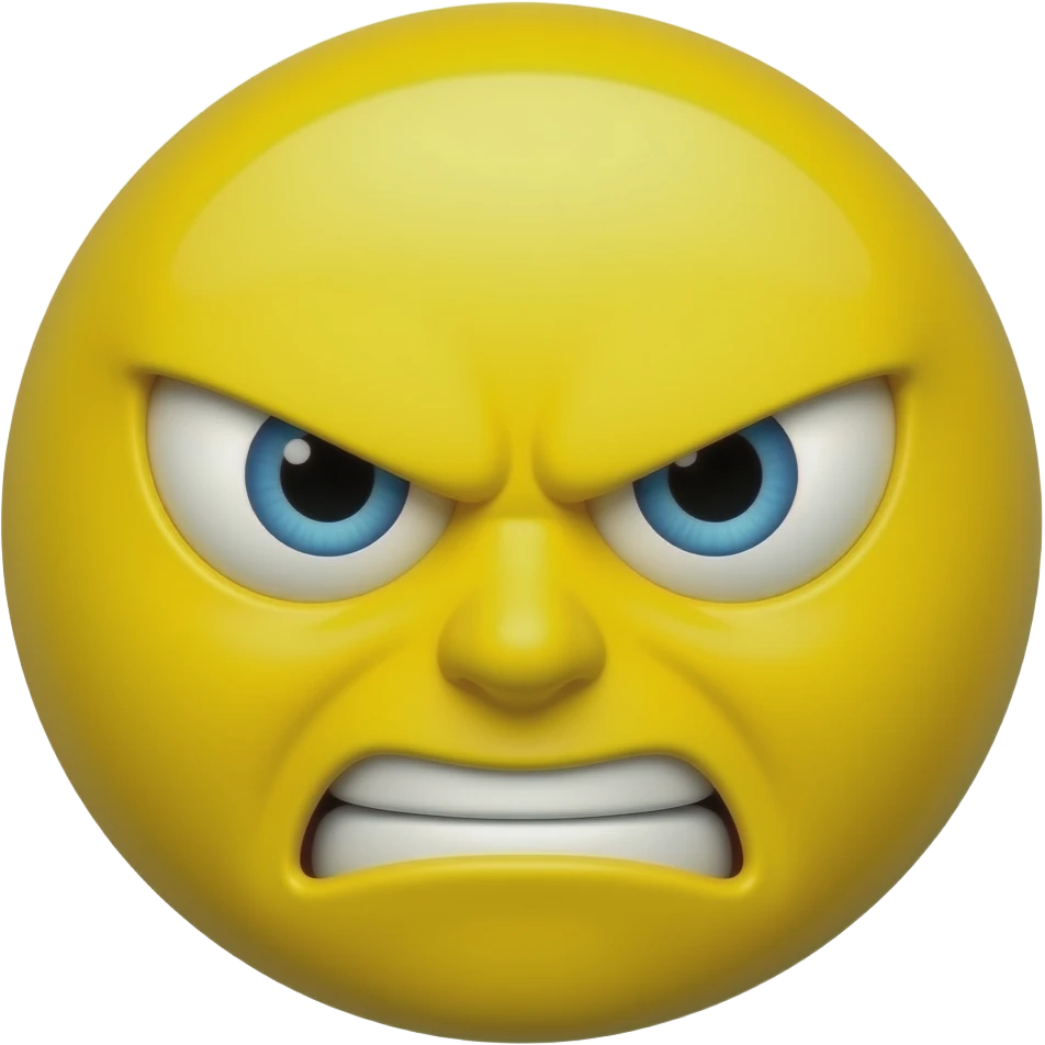 Yellow emoji with the expression of an angry person but still smiling but going insane emoji