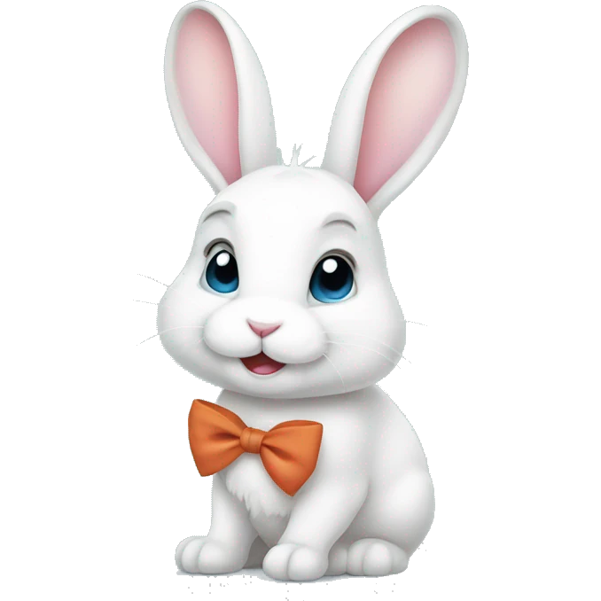 Cute white small rabbit with with a bow on his head and cute eyes emoji