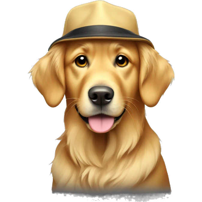Golden retriever wearing backwards hat emoji