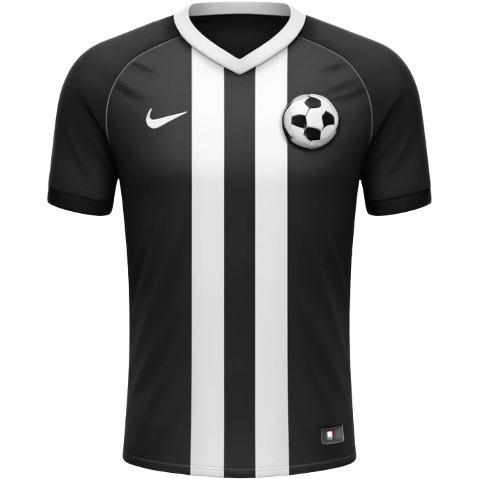 Soccer jersey emoji, cartoon emoji style, front view, black football shirt with a bold vertical white stripe in the center, clean and minimal design, no logo, no sponsor, short sleeves, black round collar, emoji