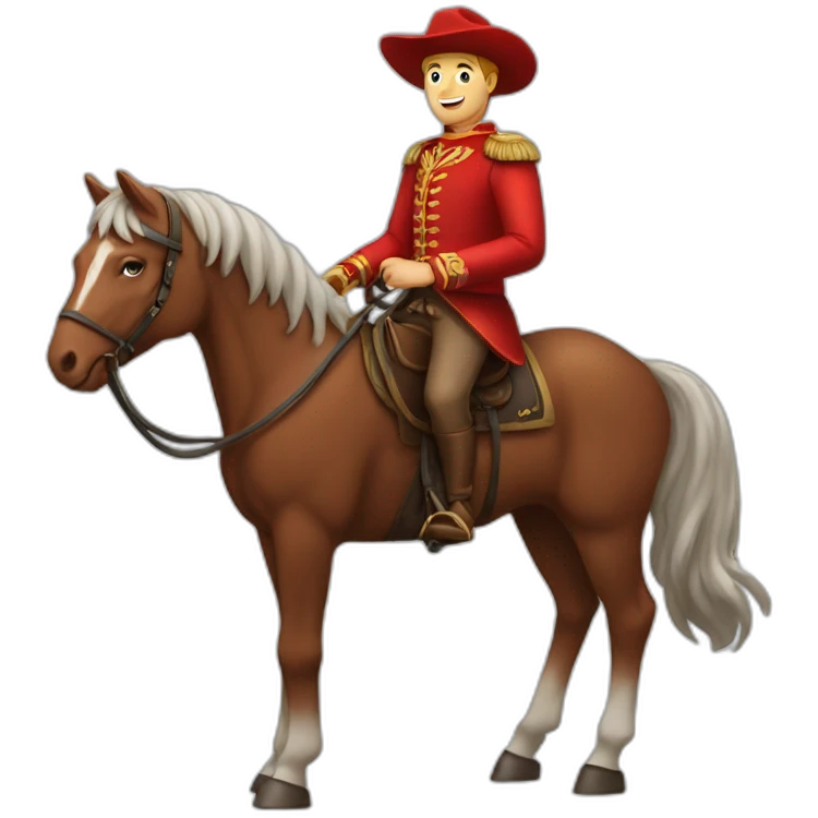 Homme en costume rouge sur un cheval emoji